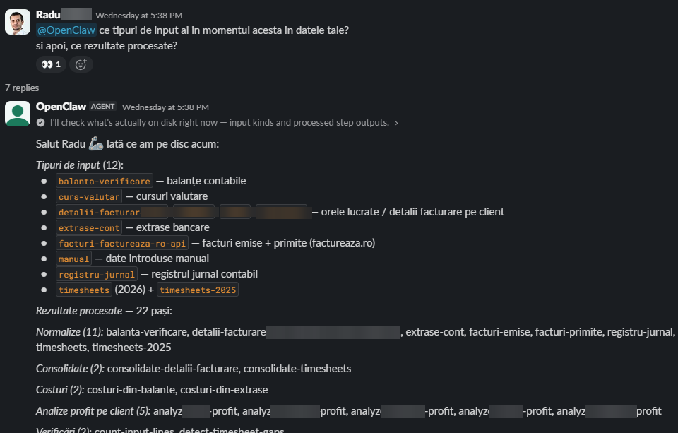Inventarul datelor de intrare și al rezultatelor procesate.